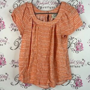 St. John's Bay tshirt tee Aztec boho ruffle pleated crochet Orange Blouse